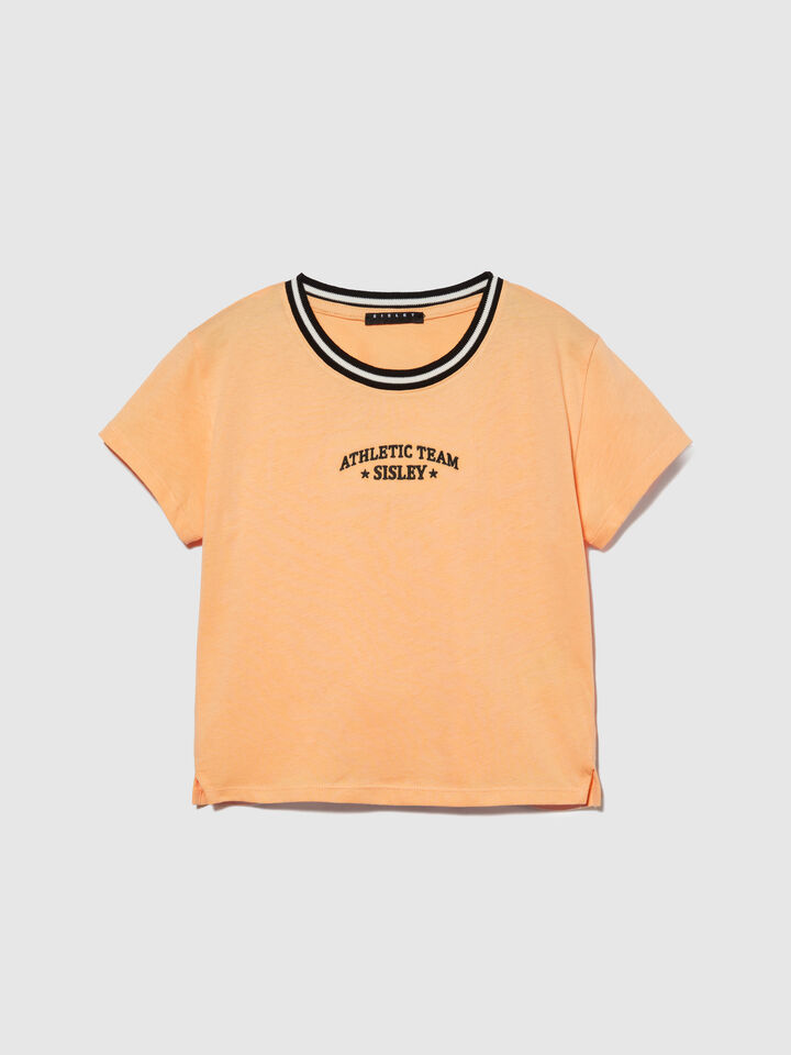 T-shirt with embroidery - girls' short sleeve t-shirts - Orange | Sisley Young image number 1